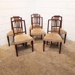 ANTIQUE SET OF SIX EDWARDIAN INLAID MAHOGANY DINING CHAIRS WHEATSHEAF DESIGN C1900
