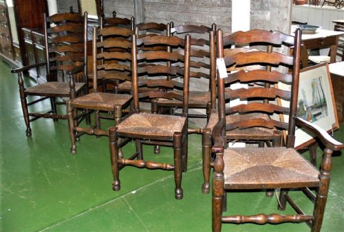 Set of 8 Lancashire Ladder Back Chairs.