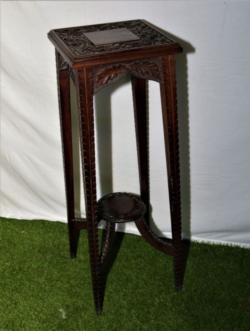 Carved Oak Plant Stand