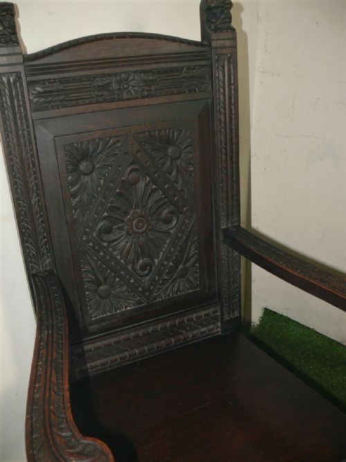 VICTORIAN CARVED OAK ARM CHAIR - ADDITIONAL PHOTO 2