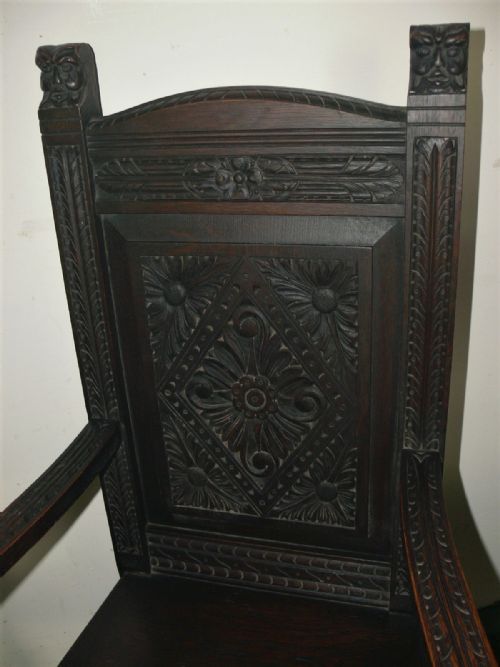 VICTORIAN CARVED OAK ARM CHAIR - ADDITIONAL PHOTO 4