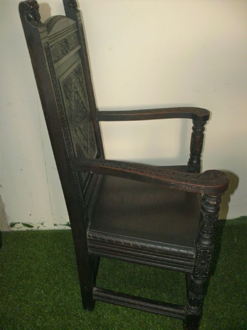 VICTORIAN CARVED OAK ARM CHAIR - ADDITIONAL PHOTO 7
