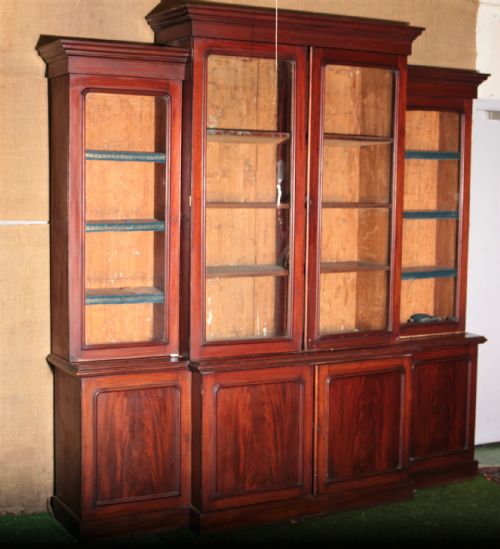 Victorian Mahogany Breakfront Bookcase.