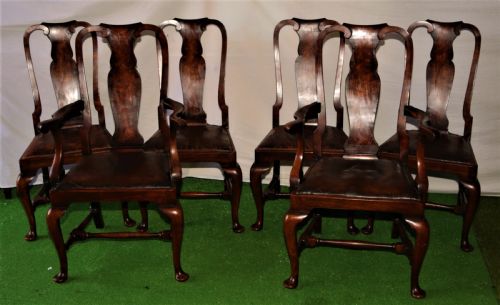 6 Queen Ann Style Chairs Walnut