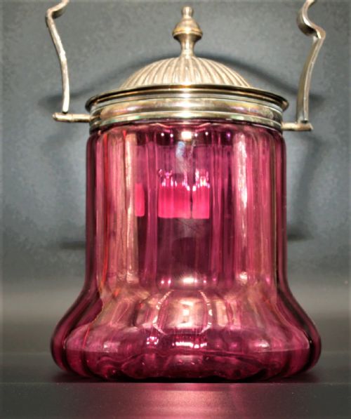 Victorian Cranberry Glass Biscuit Barrel.
