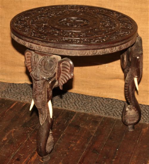 Indian Carved Elephants Hardwood Table .