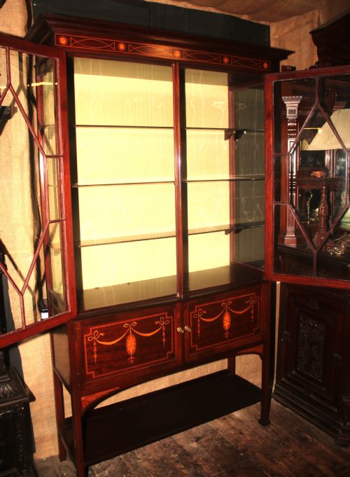 QUALITY EDWARDIAN INLAID MAHOGANY DISPLAY CABINET - ADDITIONAL PHOTO 4