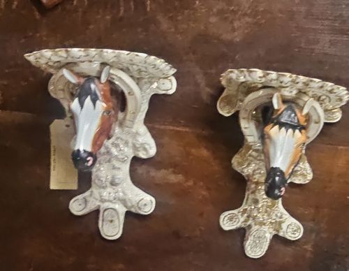 PAIR OF STAFFORDSHIRE POTTERY HORSES HEAD WALL BRACKETS - ADDITIONAL PHOTO 1