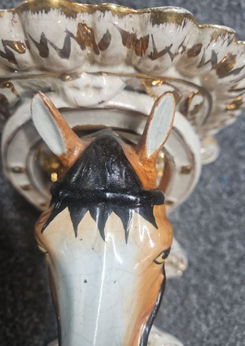 PAIR OF STAFFORDSHIRE POTTERY HORSES HEAD WALL BRACKETS - ADDITIONAL PHOTO 5