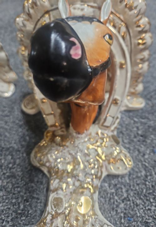 PAIR OF STAFFORDSHIRE POTTERY HORSES HEAD WALL BRACKETS - ADDITIONAL PHOTO 7
