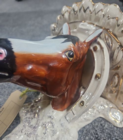 PAIR OF STAFFORDSHIRE POTTERY HORSES HEAD WALL BRACKETS - ADDITIONAL PHOTO 8