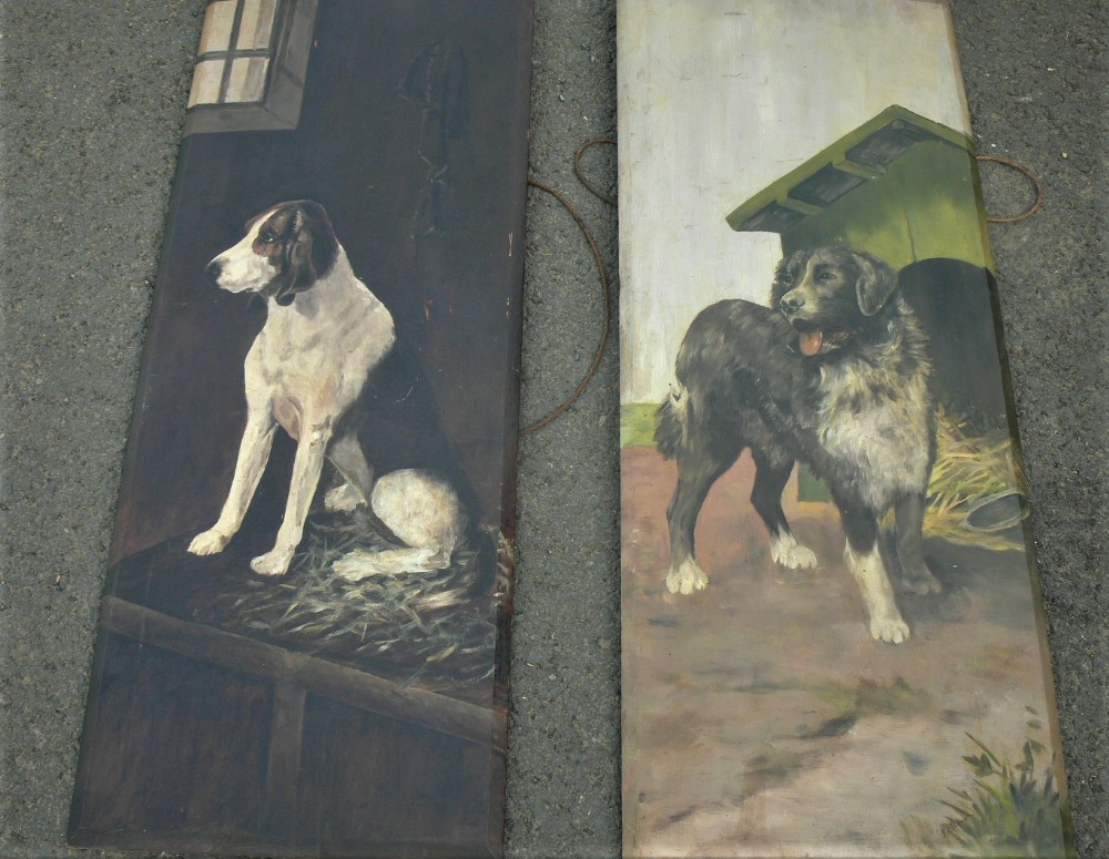 Oil painting of dogs on panels