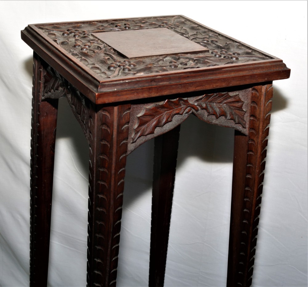 Carved oak plant stand View IV