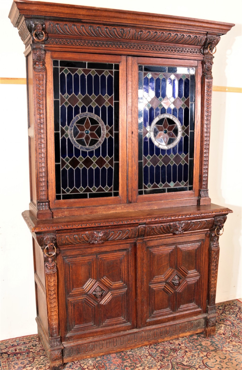 Carved oak bookcase