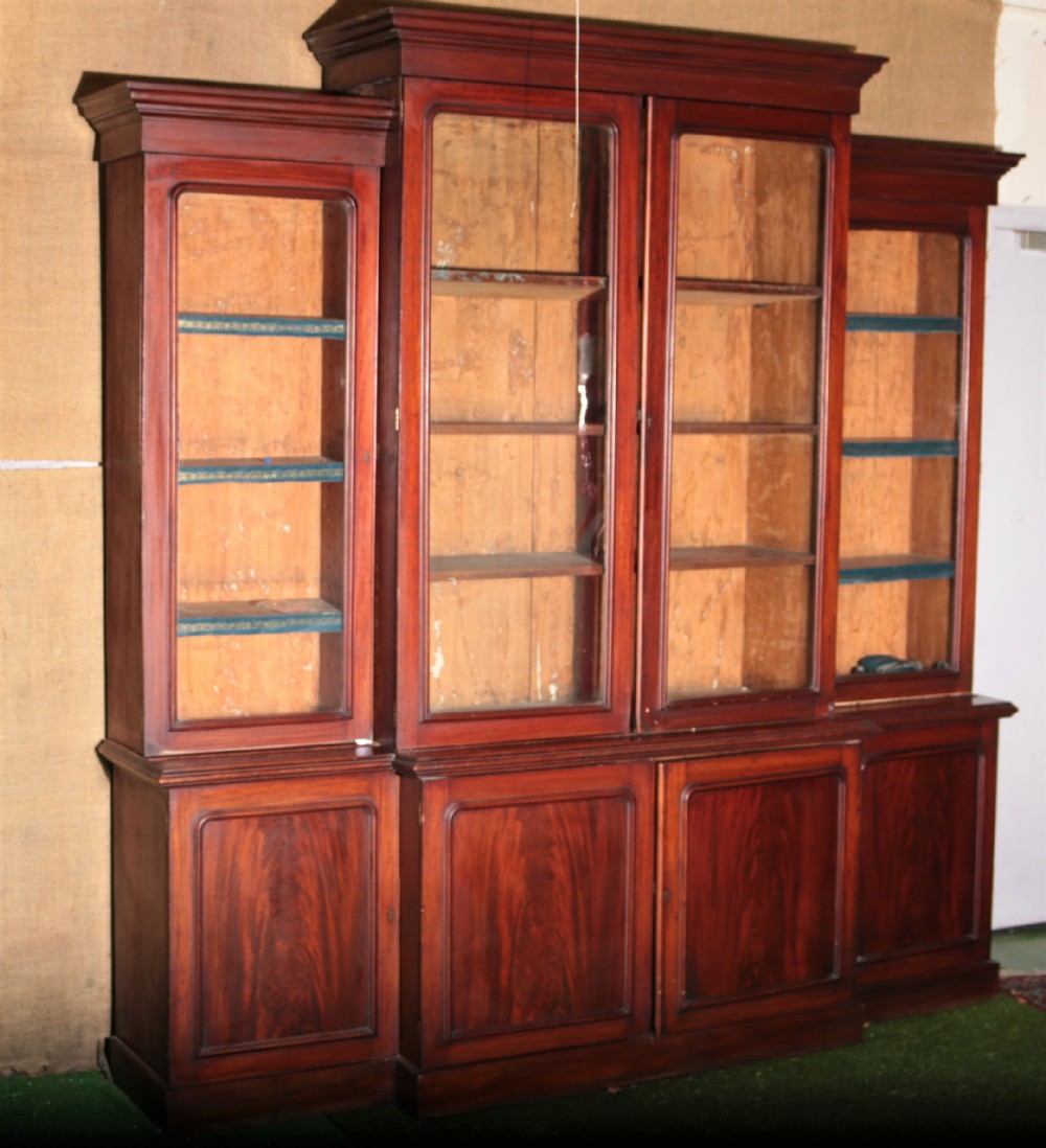 Victorian mahogany breakfront bookcase.
