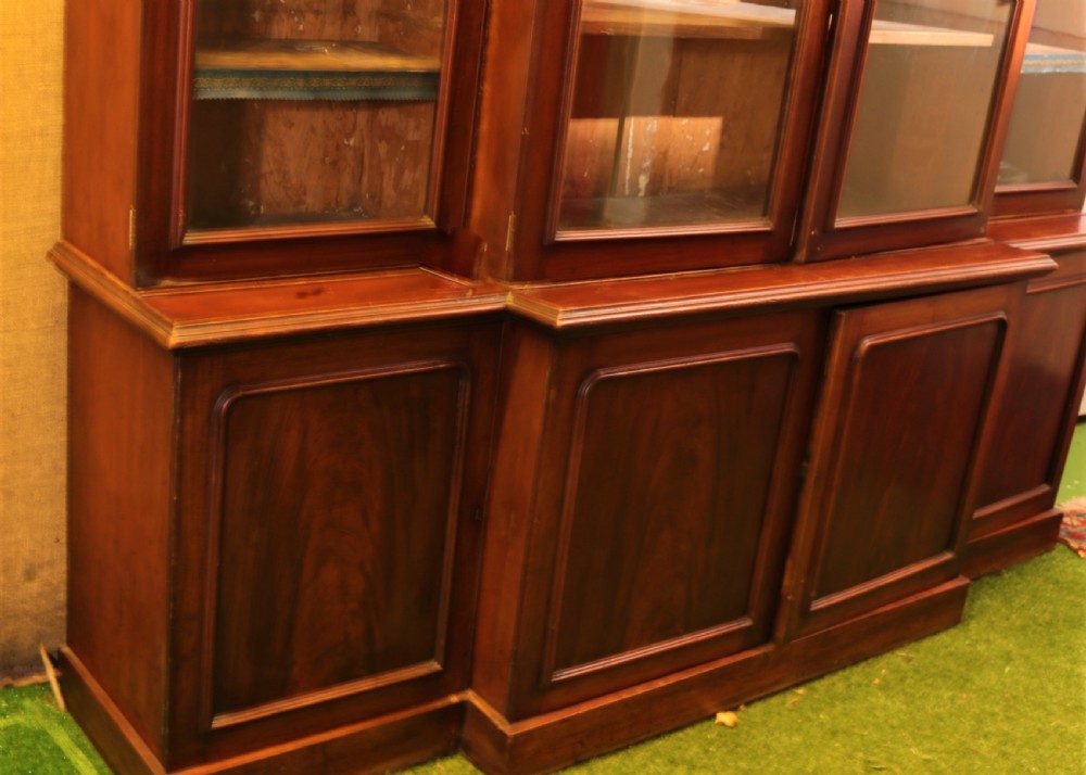 Victorian mahogany breakfront bookcase. View II