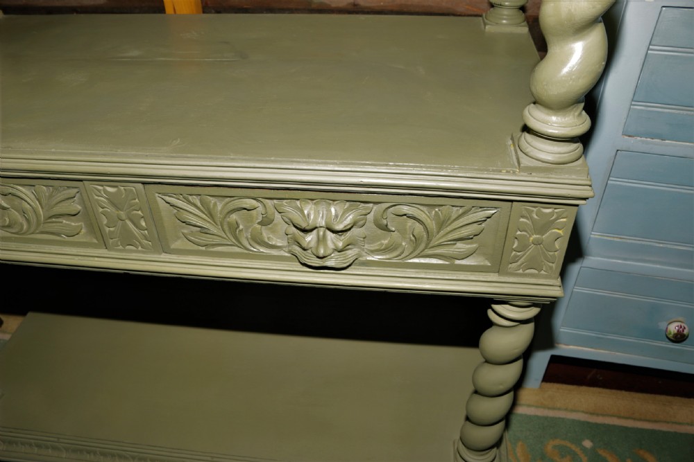 Victorian painted carved oak side waiter.
 View II