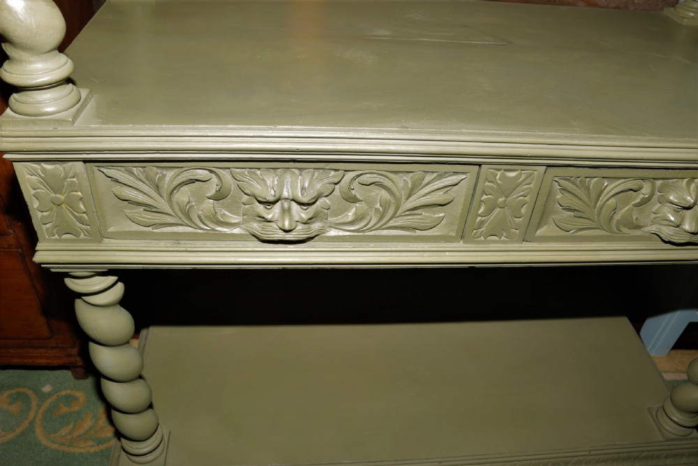 Victorian painted carved oak side waiter.
 View III