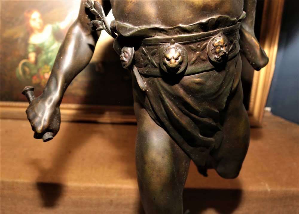 Large bronzed lamp.Greek God. by E Picault. View II