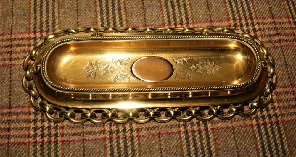 Victorian brass pen tray.