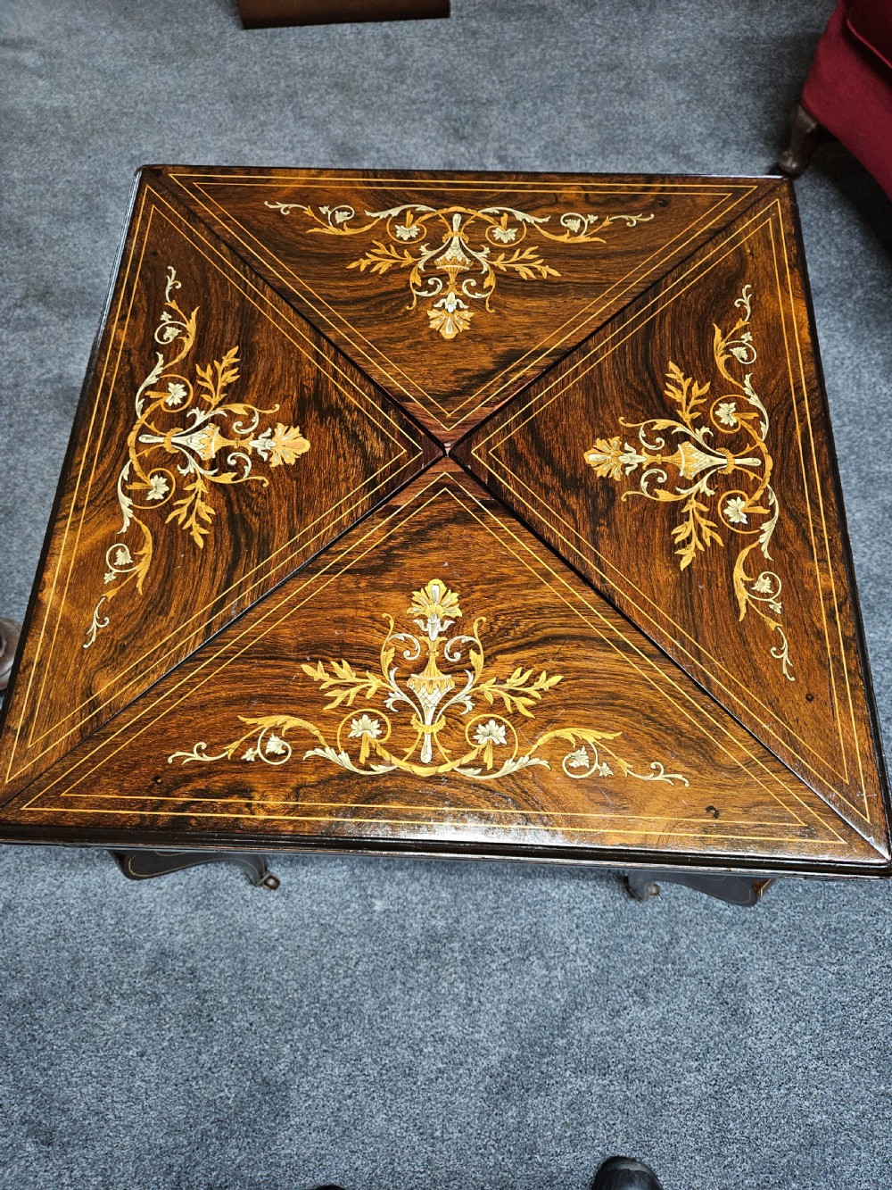 Rosewood envelope games table. View II