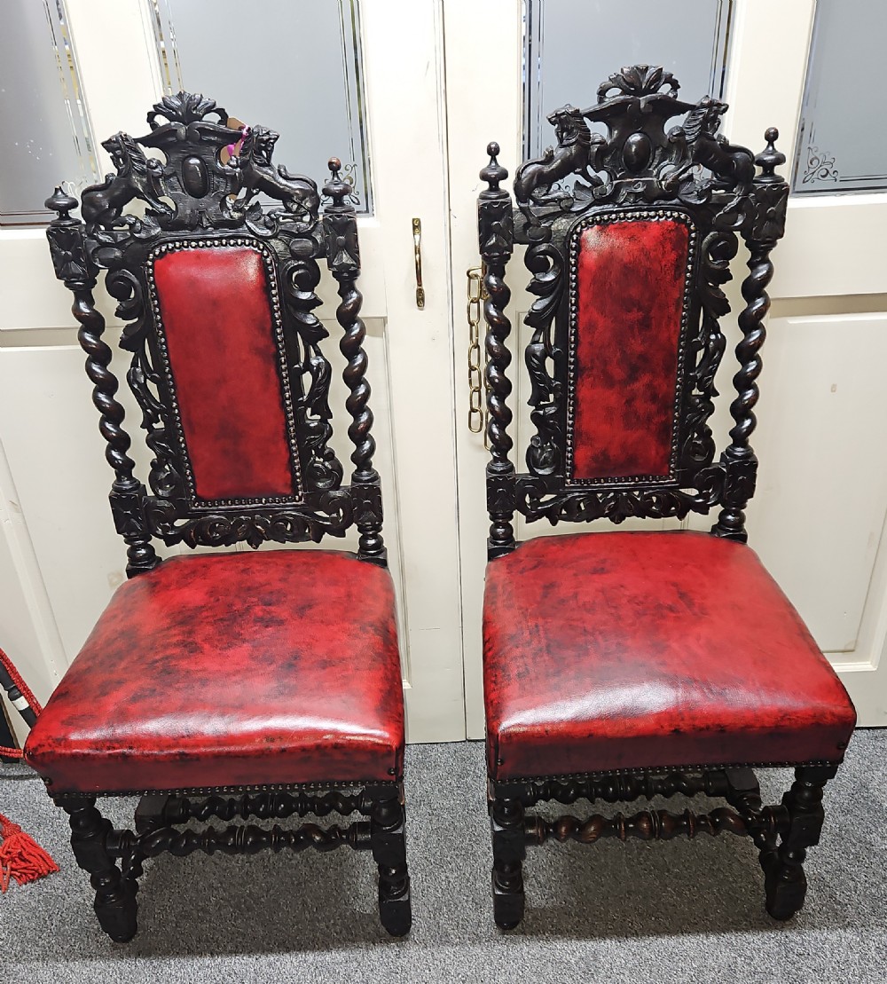 Pair of carved oak chairs 