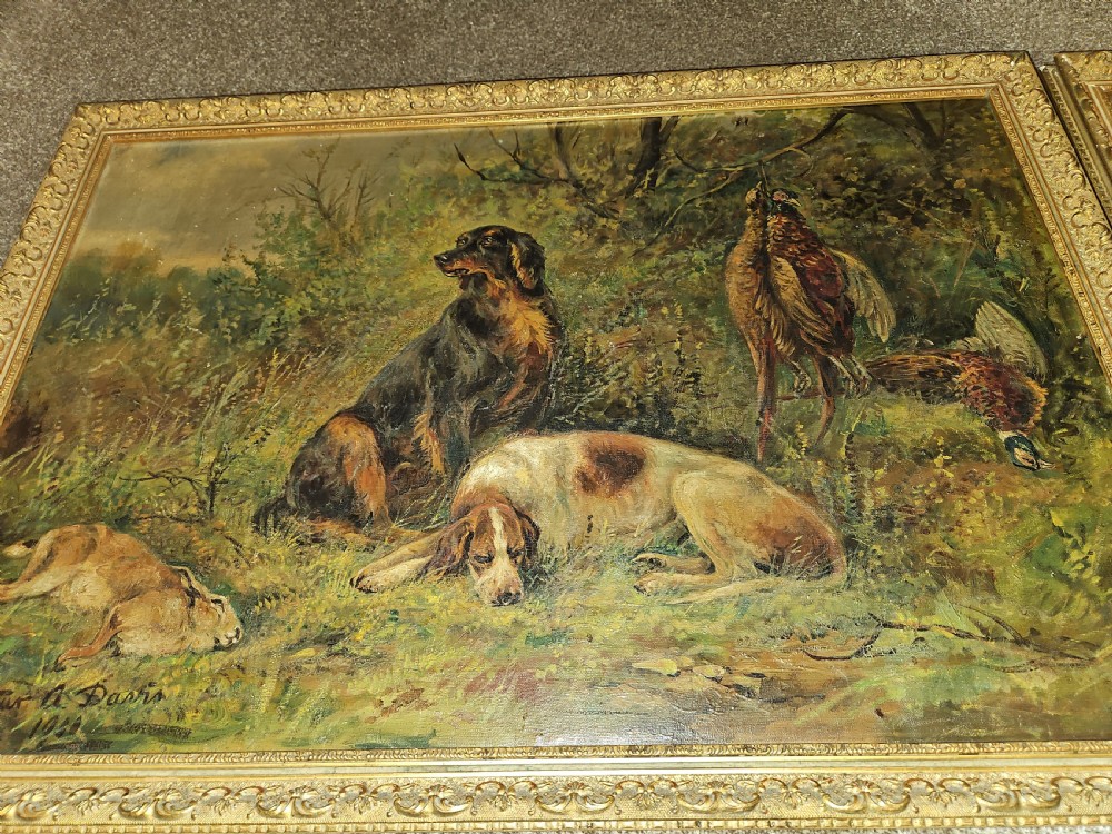 Pair oil paintings sport dogs.  View VIII