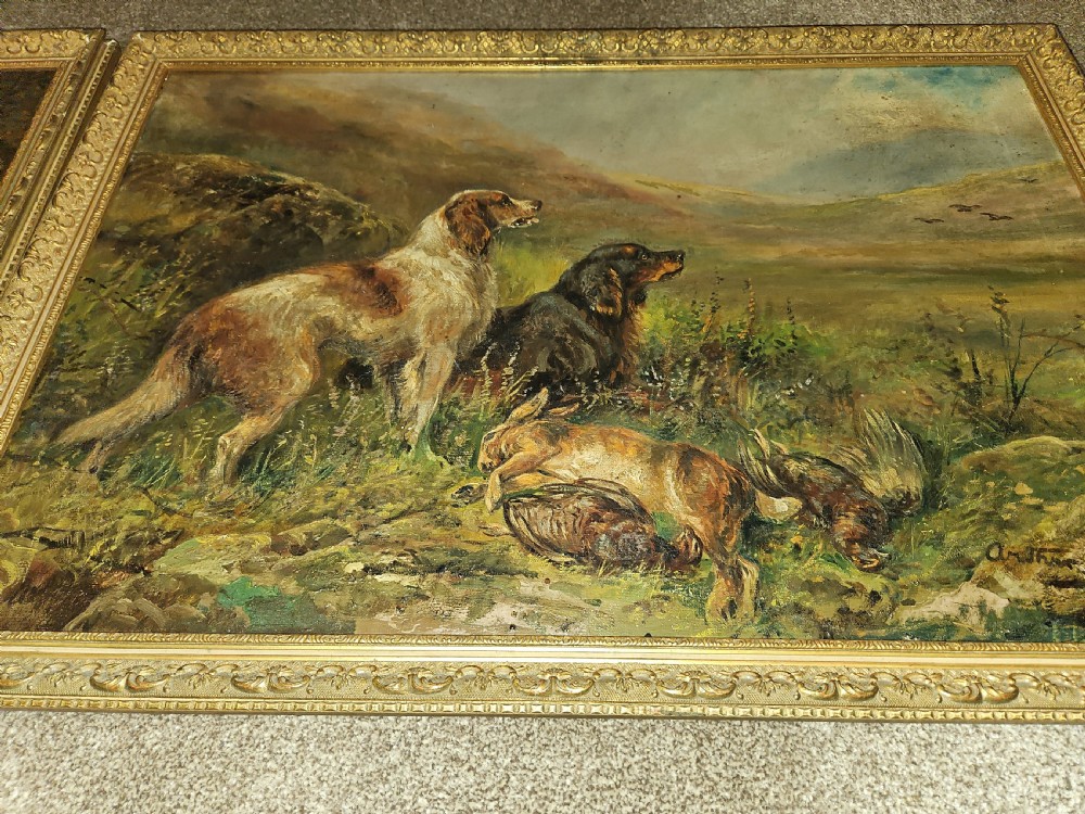 Pair oil paintings sport dogs.  View IX