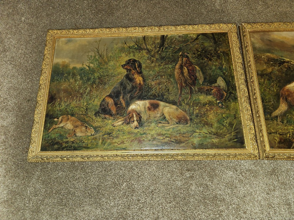 Pair oil paintings sport dogs.  View X