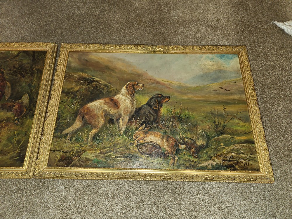 Pair oil paintings sport dogs.  View XI