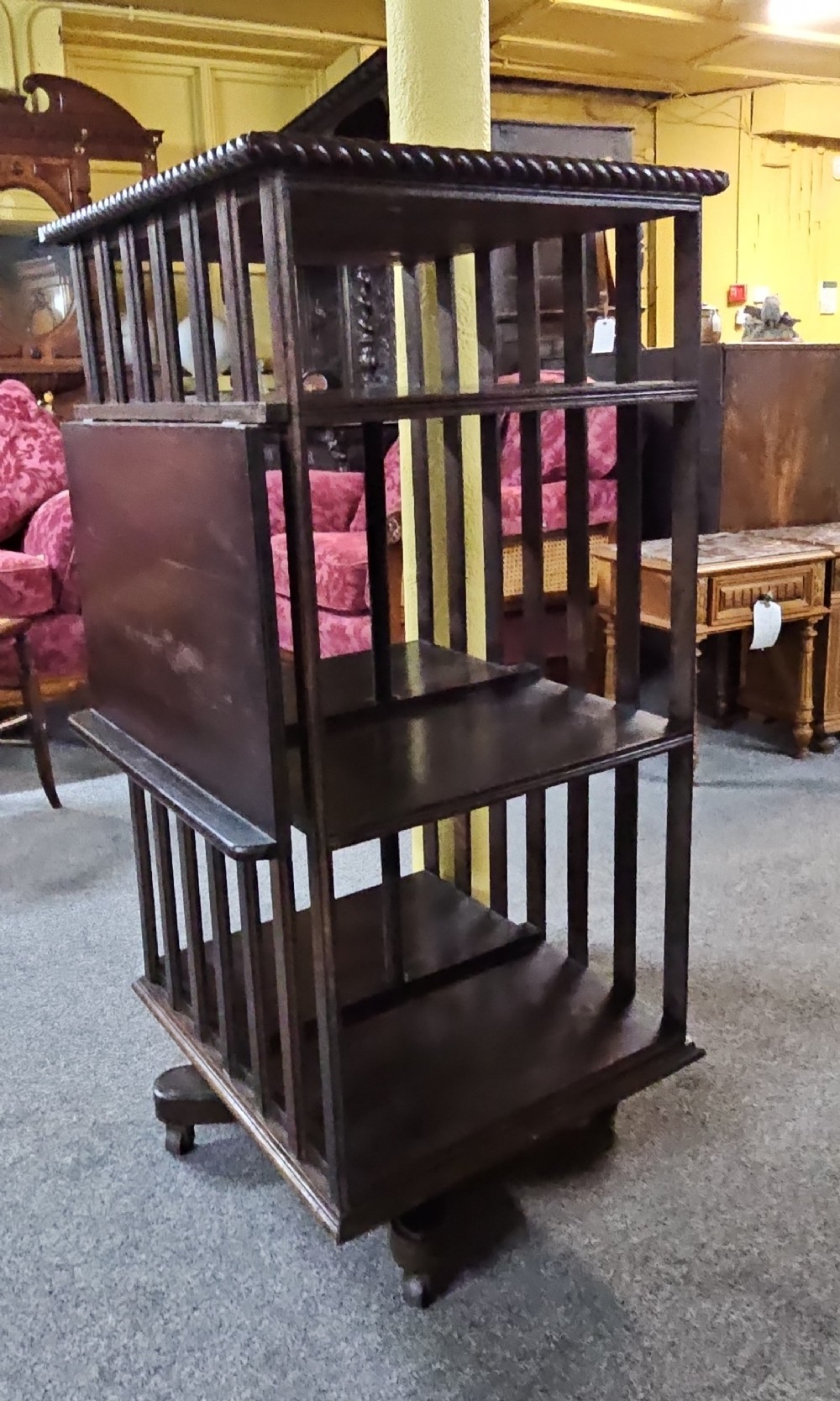 Edwardian oak revolving bookcase. 