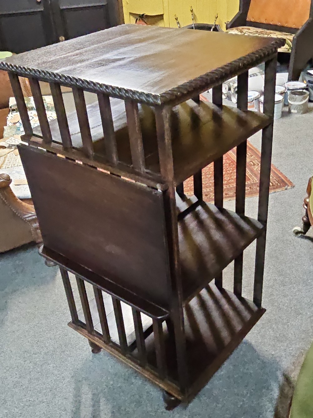 Edwardian oak revolving bookcase.  View VI