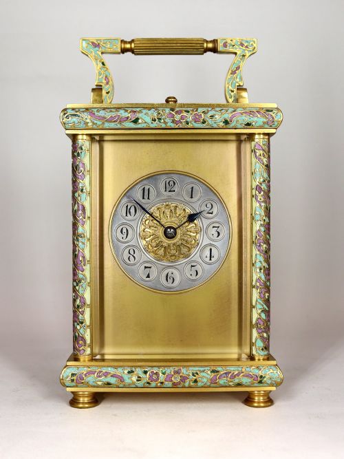 a champlev repeating carriage clock be emaurice cie paris - CATEGORY: ANTIQUE CLOCKS - DATED 1890