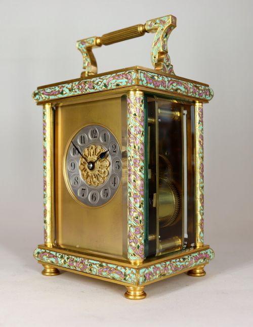 A CHAMPLEV REPEATING CARRIAGE CLOCK BE EMAURICE CIE PARIS - ADDITIONAL PHOTO 1