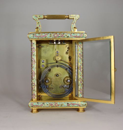 A CHAMPLEV REPEATING CARRIAGE CLOCK BE EMAURICE CIE PARIS - ADDITIONAL PHOTO 4