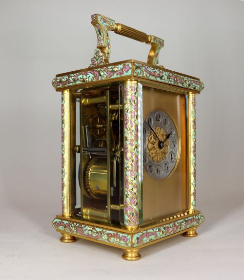 A CHAMPLEV REPEATING CARRIAGE CLOCK BE EMAURICE CIE PARIS - ADDITIONAL PHOTO 5