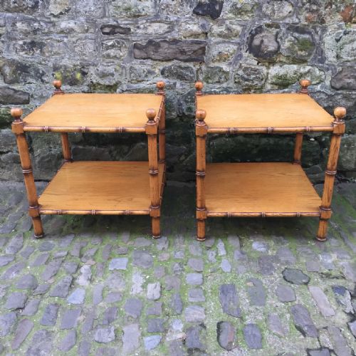 pair of edwardian two tier oak side tables - CATEGORY: ANTIQUE TABLES - DATED EDWARDIAN