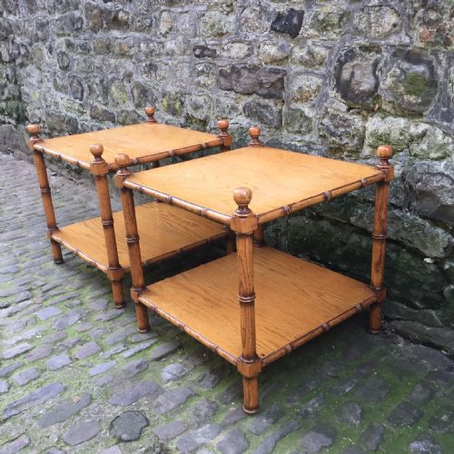 PAIR OF EDWARDIAN TWO TIER OAK SIDE TABLES - ADDITIONAL PHOTO 3