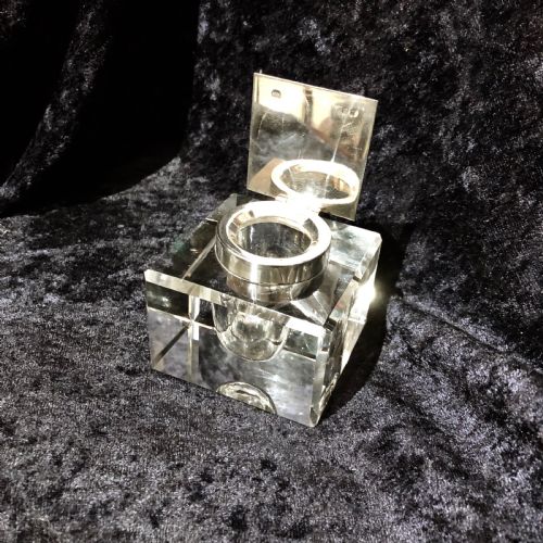 ART DECO SILVER AND CRYSTAL INKWELL BY CARTIER - ADDITIONAL PHOTO 1
