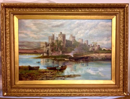early victorian oil painting on canvas of conwy castle - CATEGORY: ANTIQUE ART - DATED VICTORIAN