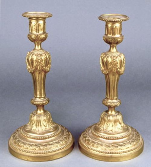 pair of louis xvi style gilt bronze candlesticks - CATEGORY: ANTIQUE LIGHTING - DATED 1850