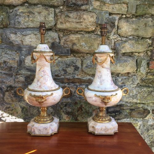 a pair of italian marble and gilt bronze table lamps - CATEGORY: ANTIQUE LIGHTING - DATED 1920
