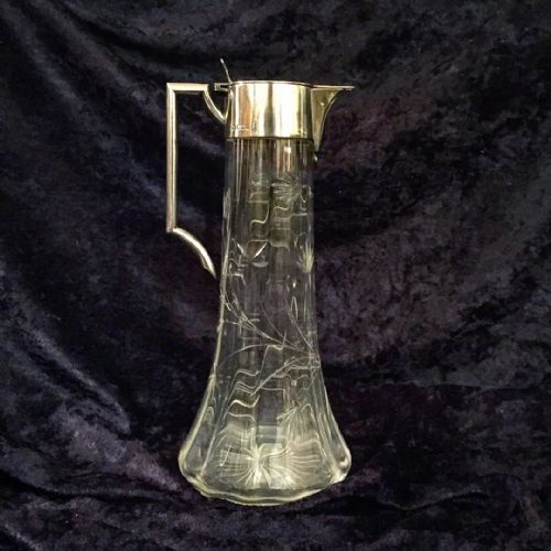 an art nouveau silver and cut crystal claret jug - CATEGORY: ANTIQUE SILVER - DATED EDWARDIAN