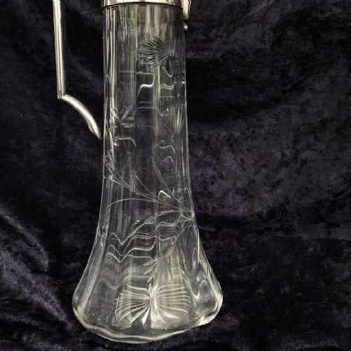 AN ART NOUVEAU SILVER AND CUT CRYSTAL CLARET JUG - ADDITIONAL PHOTO 1