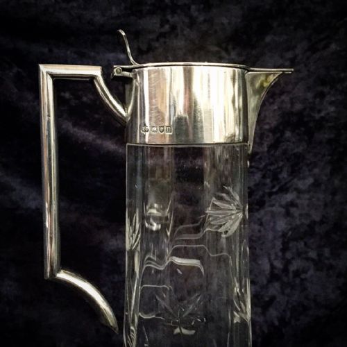 AN ART NOUVEAU SILVER AND CUT CRYSTAL CLARET JUG - ADDITIONAL PHOTO 2