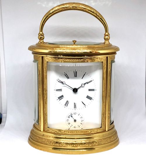 a fine late 19th century french gilt brass carriage clock by brunelot - CATEGORY: ANTIQUE CLOCKS - DATED 1880