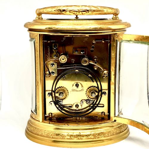 A FINE LATE 19TH CENTURY FRENCH GILT BRASS CARRIAGE CLOCK BY BRUNELOT - ADDITIONAL PHOTO 5