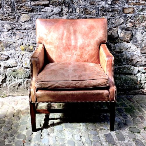 an edwardian leather and mahogany armchair - CATEGORY: ANTIQUE CHAIRS - DATED EDWARDIAN