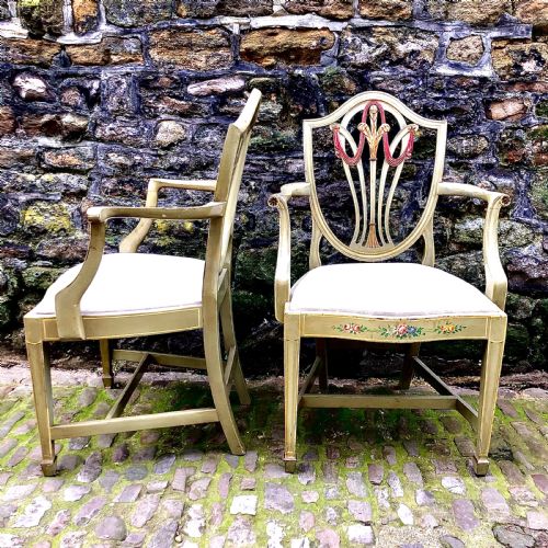 A PAIR OF PAINTED SHERATON REVIVAL ELBOW CHAIRS - ADDITIONAL PHOTO 1