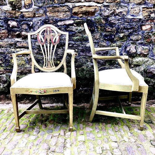 A PAIR OF PAINTED SHERATON REVIVAL ELBOW CHAIRS - ADDITIONAL PHOTO 2